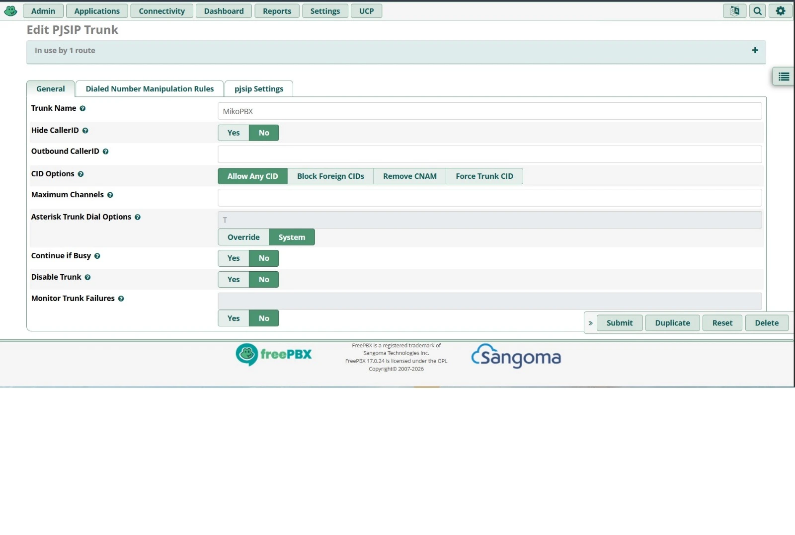Setting pjsip trunk Setting pjsip trunk