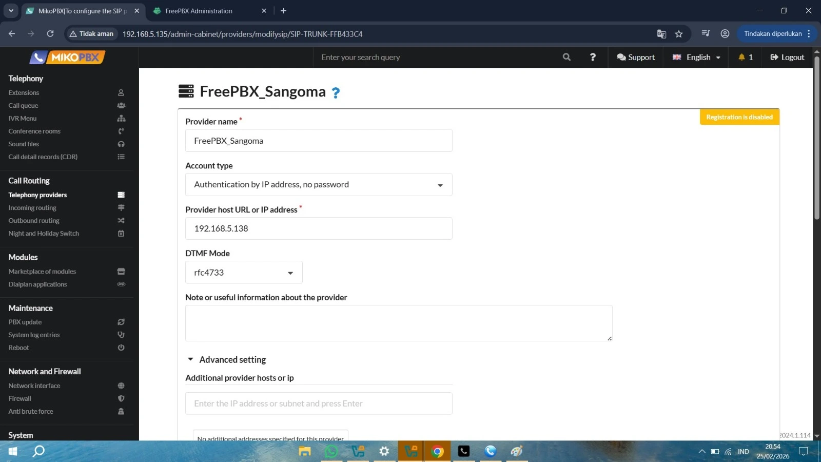Setting siptrunk mikopbx Setting siptrunk mikopbx