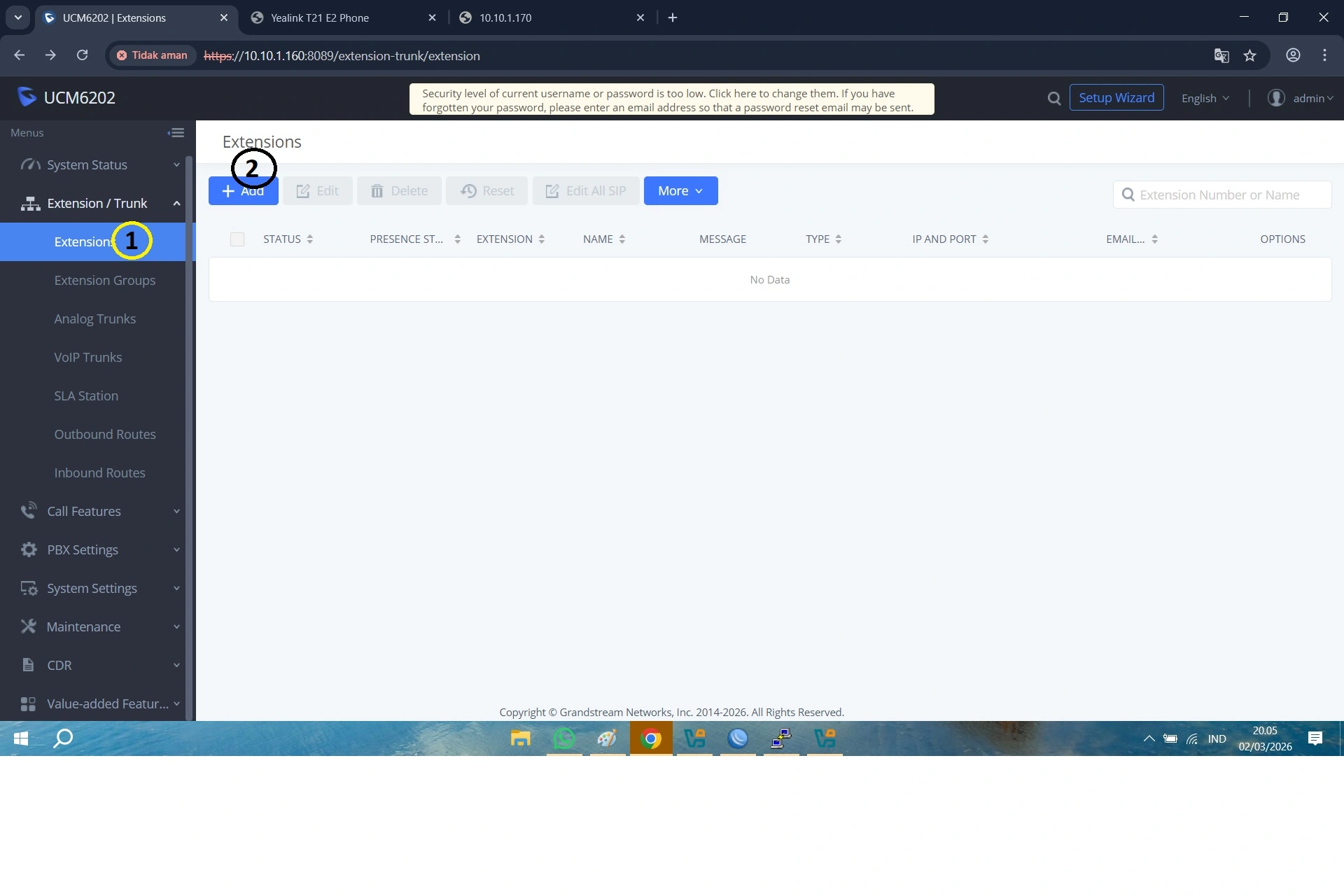 Daftar Extension di UCM Seris